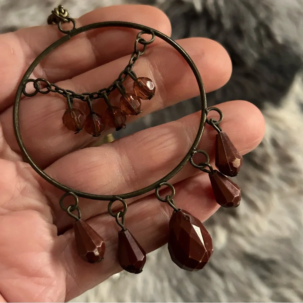 Handcrafted large brass dangle bead pendant on chain necklace